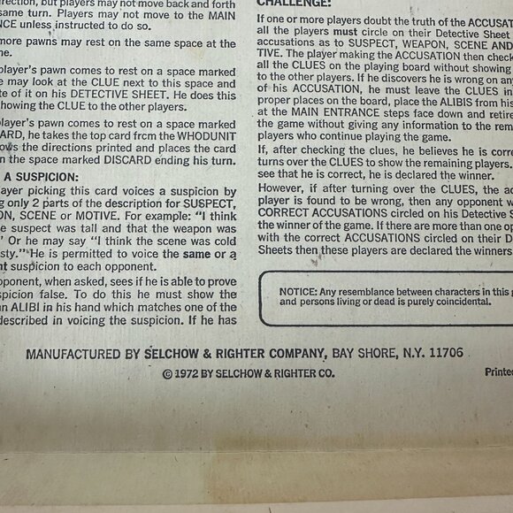 Whodunit Mystery Detective Board Game By Selchow & Righter Vintage 1972 Complete - Picture 8 of 9